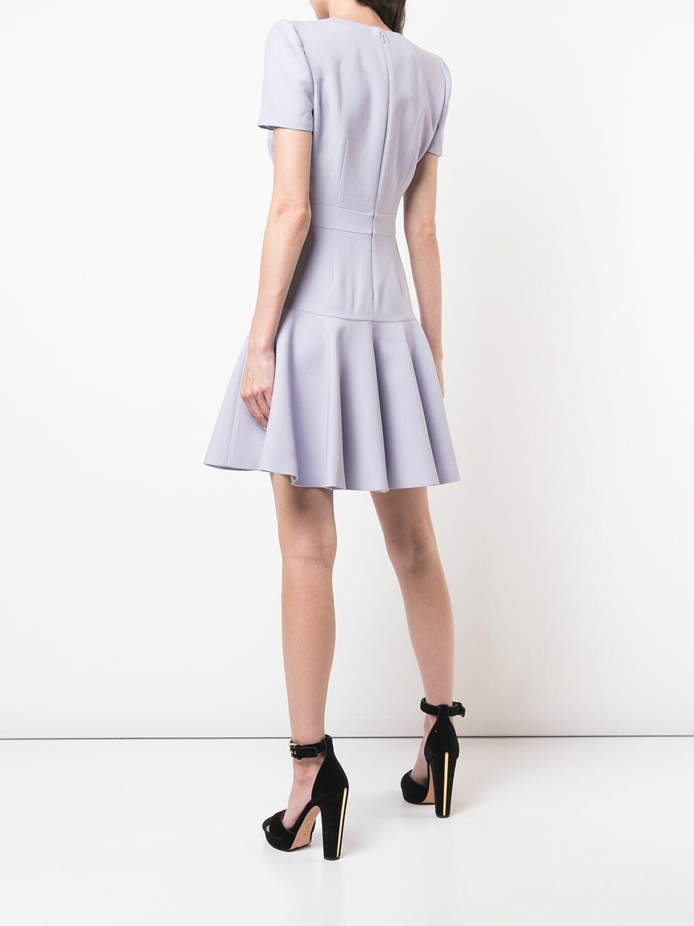 McQueen - Lilac Fluted Hem V-Neck Mini Dress