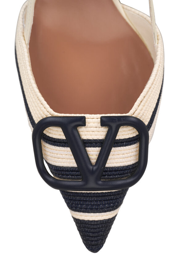 Valentino Garavani - Ivory & Navy Braided Leather Slingback Pump, 80mm 