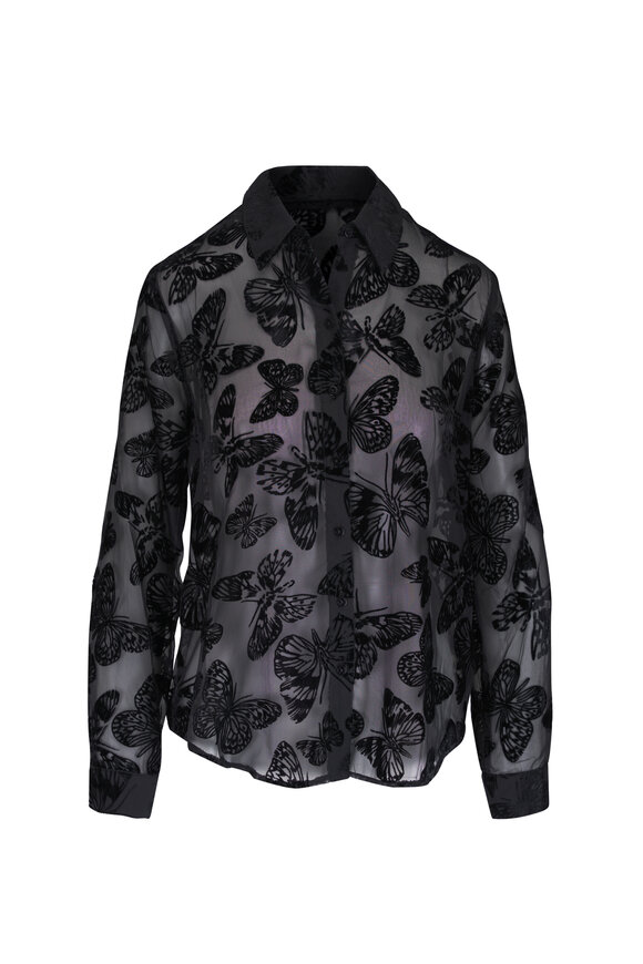 L'Agence Laurent Black Butterfly Print Button Up Blouse - view 1