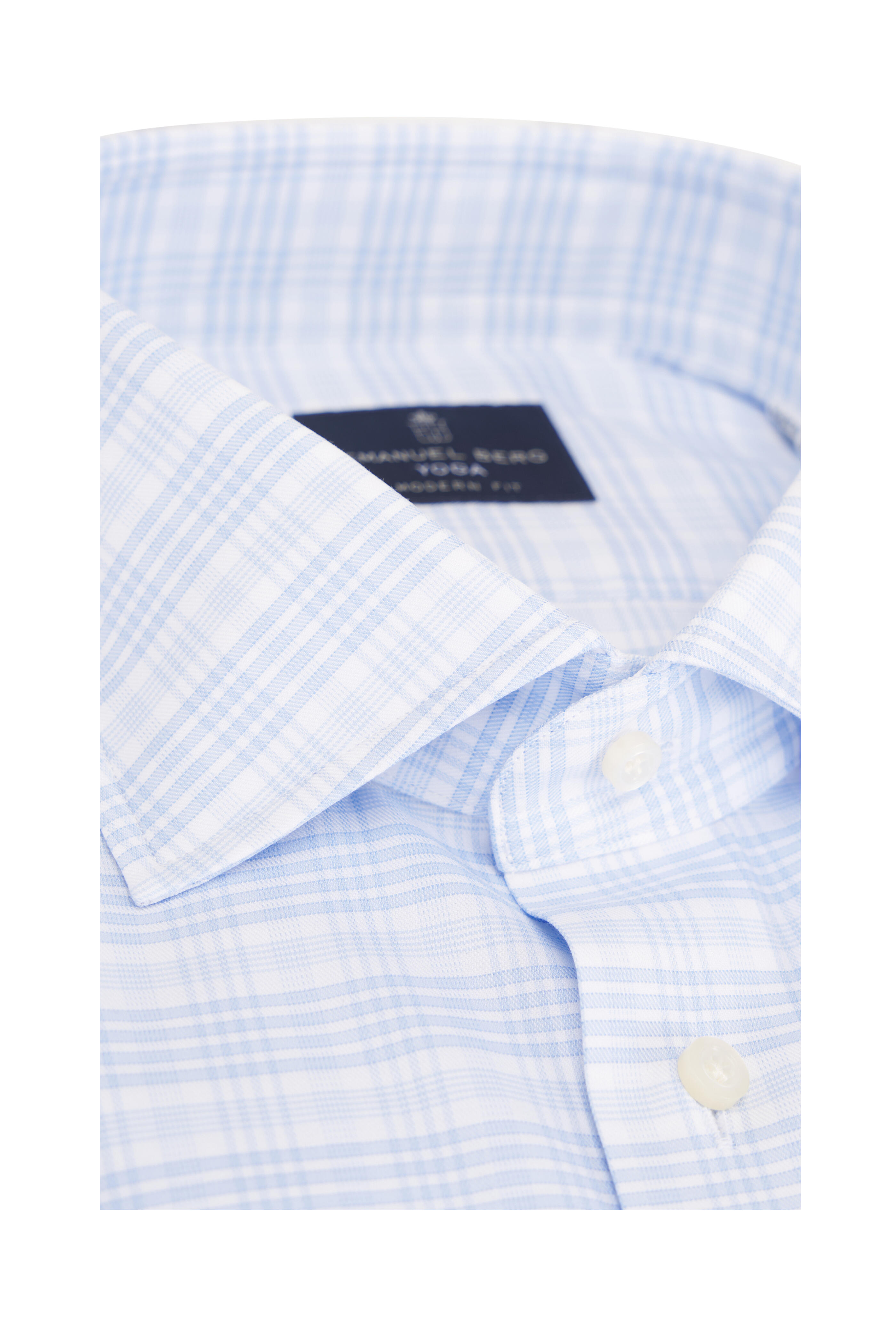 Emanuel Berg - Yoga Light Blue Check Cotton Dress Shirt