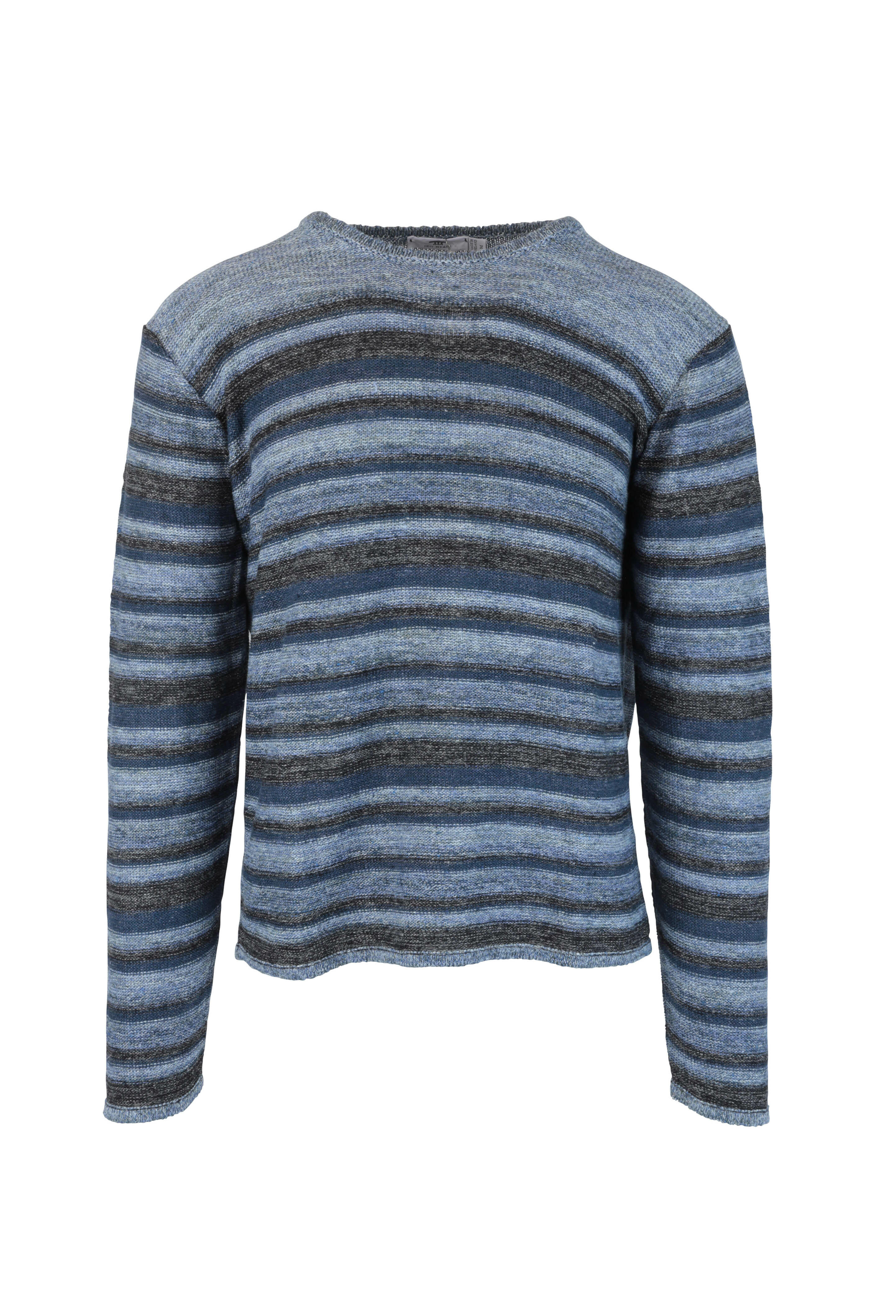 INIS MEAIN / Crew Neck Knit イニッシュマン Inis Meáin Fishnet Linen Sweater Stone at CareOfCarl.com