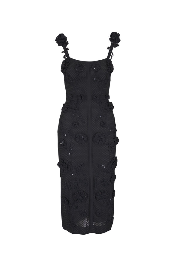 Carolina Herrera Black Crochet Beaded Midi Dress