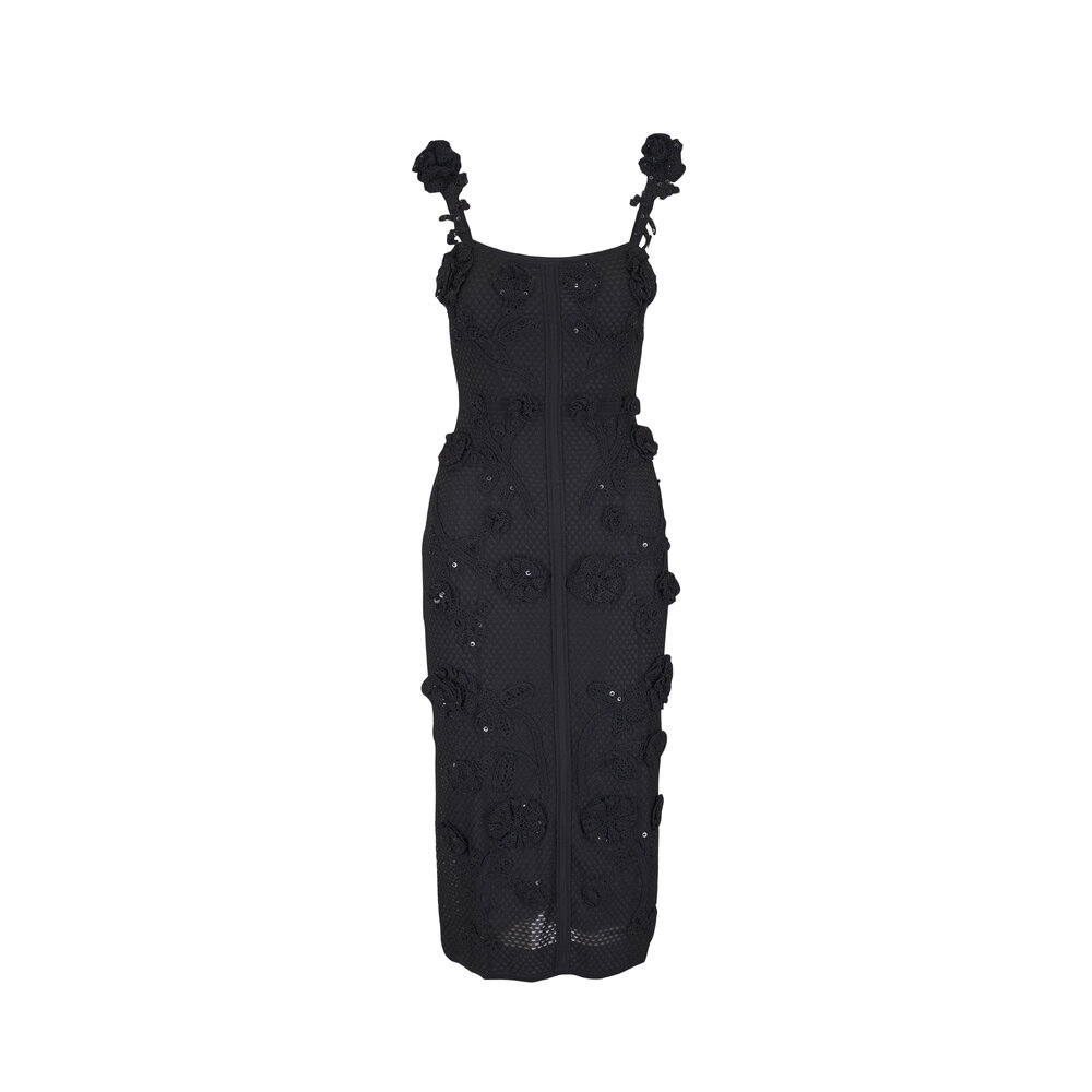 KCH CAROLINA HERRERAワンピース Carolina Herrera - Black Crochet Beaded Midi Dress