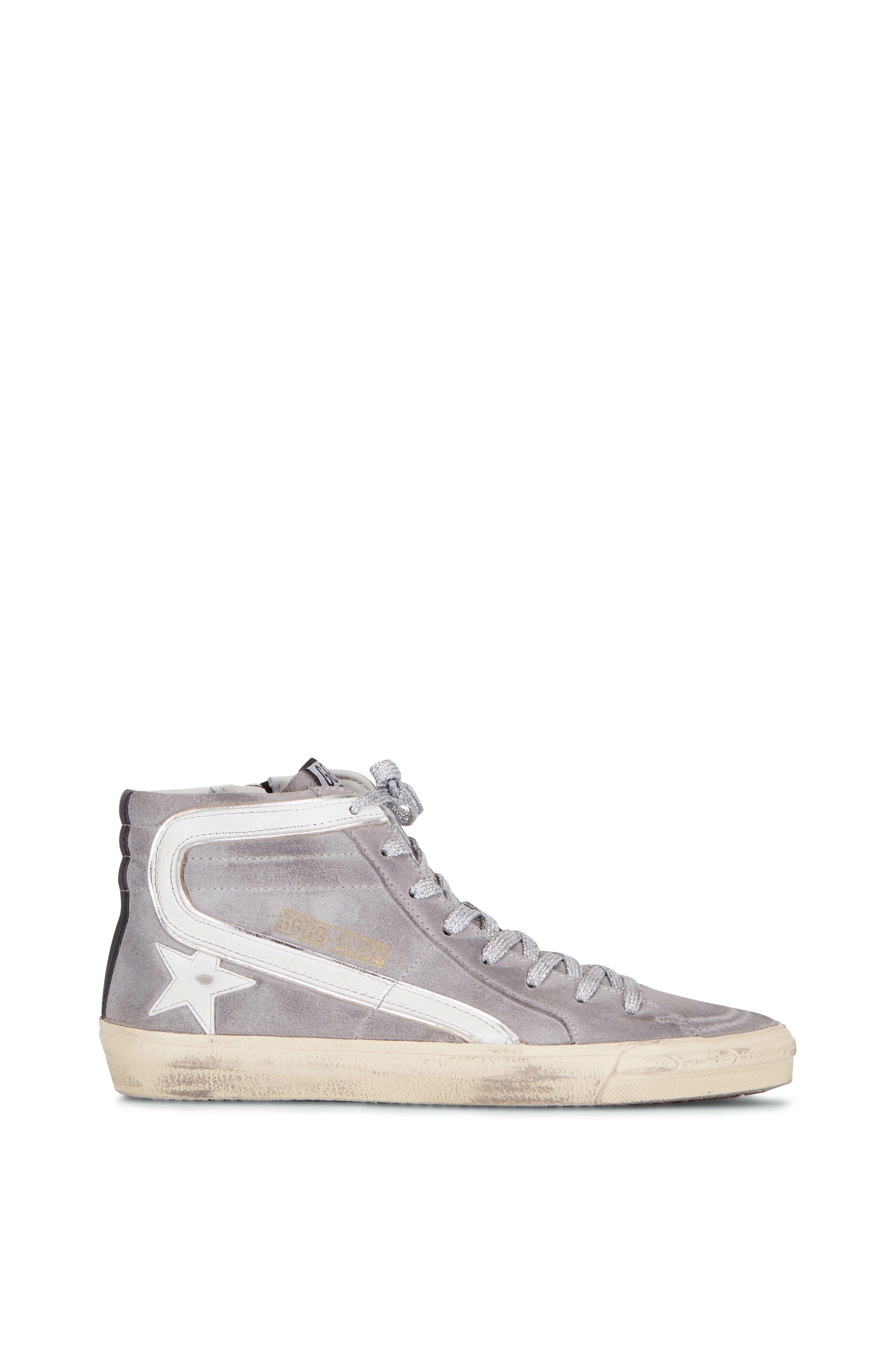 Golden Goose - Slide Gray Suede Silver Lace High Top Sneaker