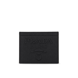 Prada - Black Embossed Saffiano Leather Credit Card Holder