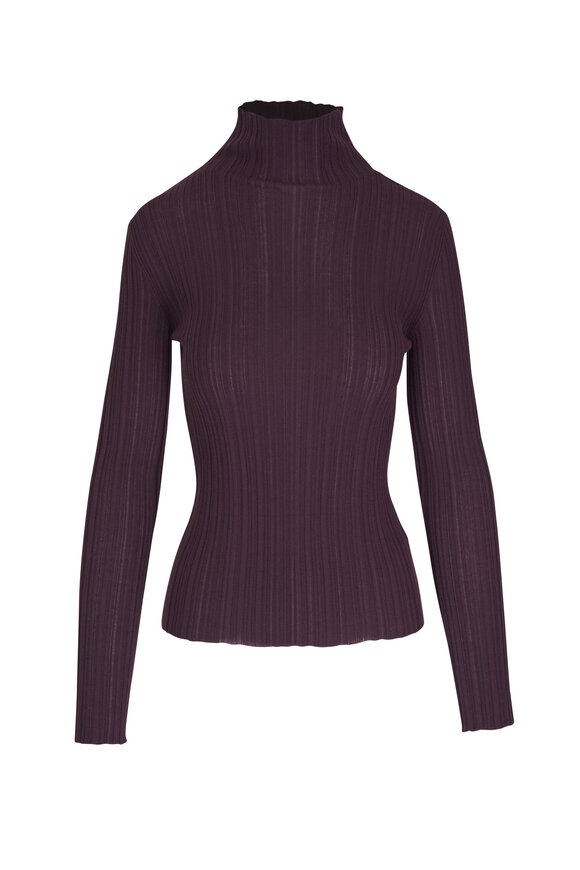 Agnona Brown Mock Neck Cashmere & Silk Top 