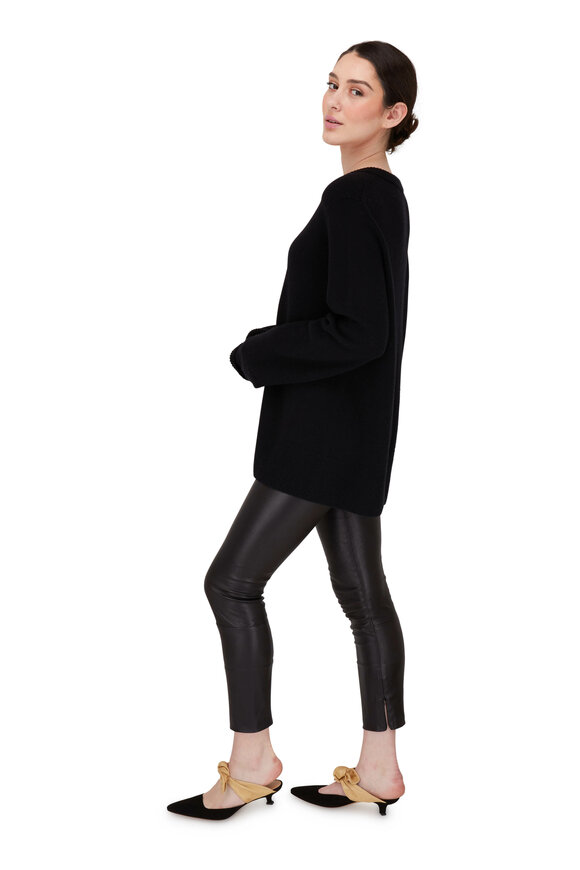 The Row - Mino Black Leather Cropped Skinny Pant