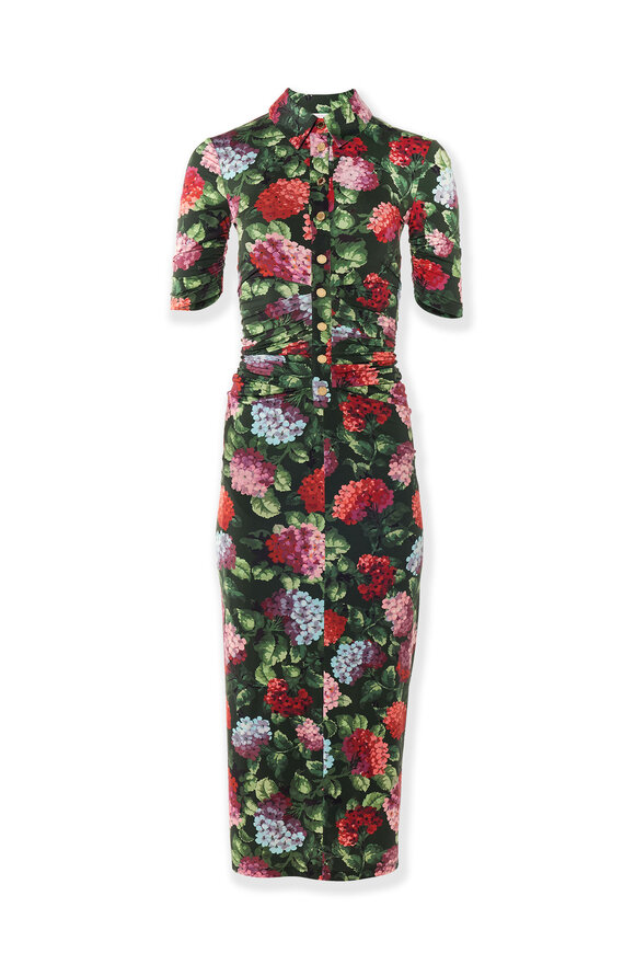 Carolina Herrera Multicolor Hydrangea Print Polo Midi Dress