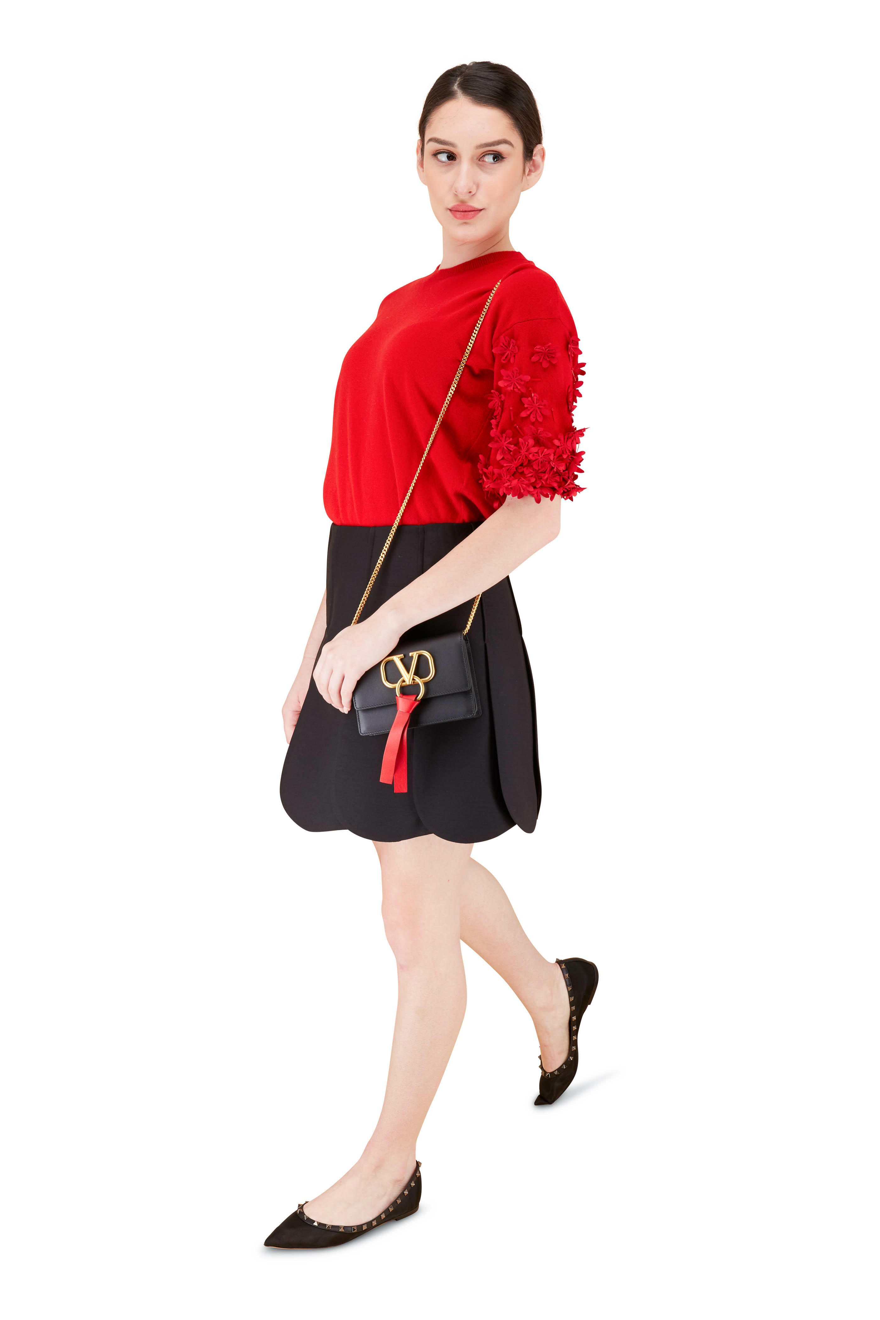 Valentino - Red Wool & Cashmere Floral Appliqué Sweater