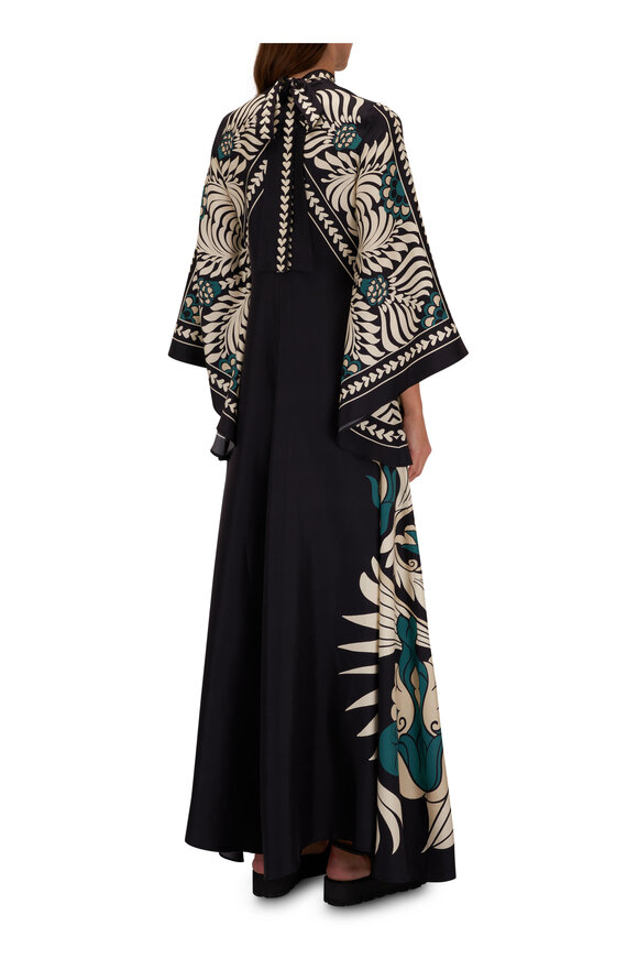 La Double J - Magnifico Mix Tiles Placée Black Silk Maxi Dress