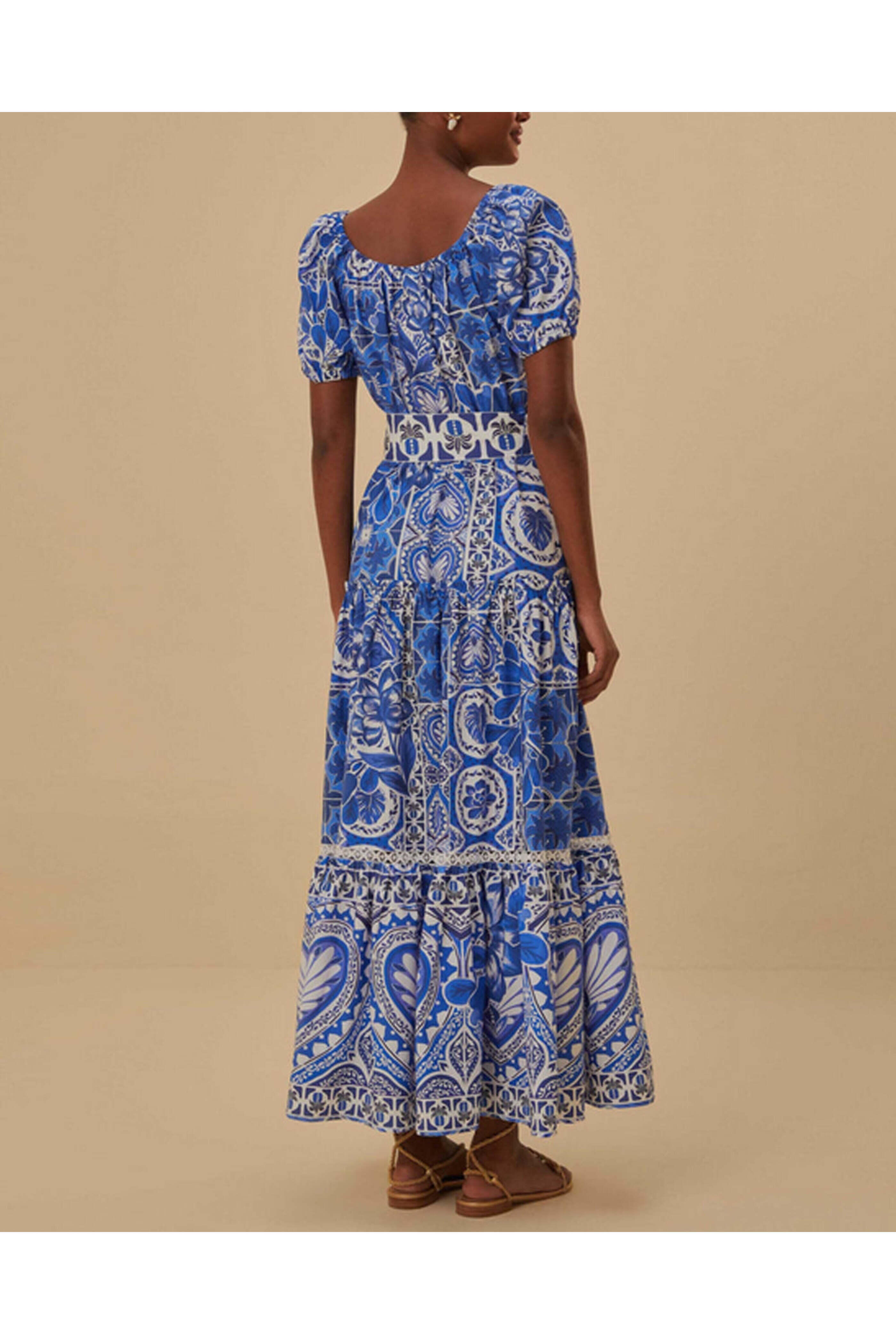 Farm Rio - Blue Tile Print Dream Maxi Dress