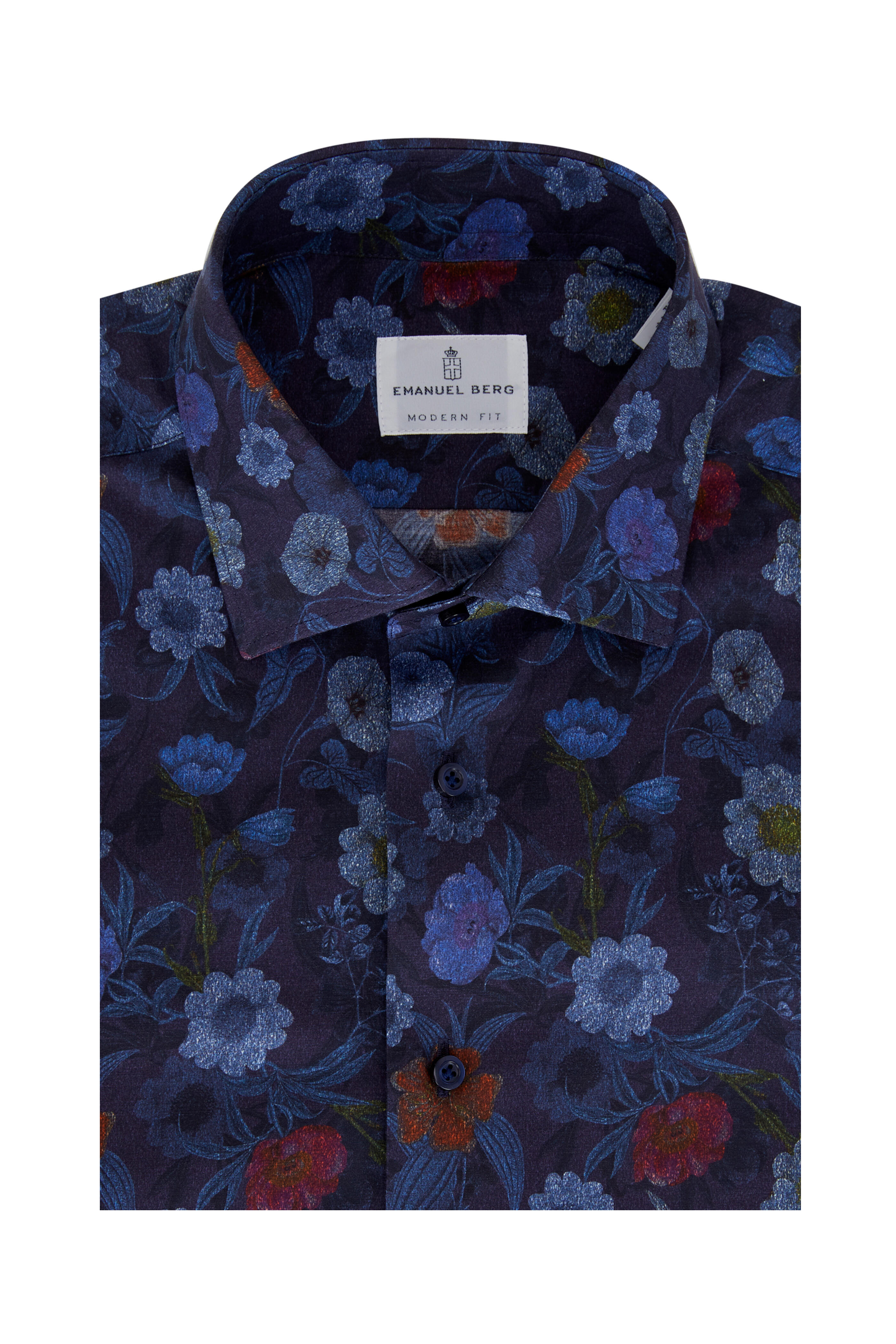 Emanuel Berg - Navy Multi Floral Modern Fit Sport Shirt