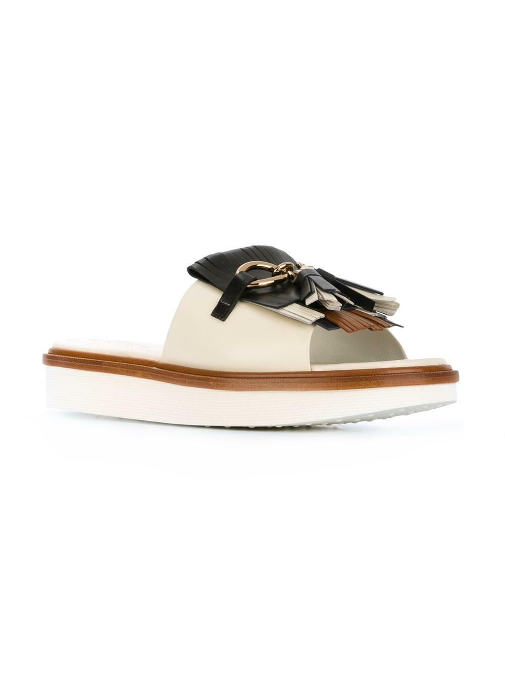 Tod's - Ivory Fringed Tassel Platform Slide, 40mm