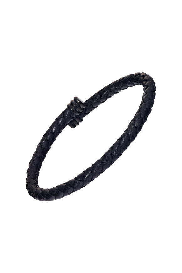 Jan Leslie Stainless Steel Black Leather Adjustable Bracelet - view 1