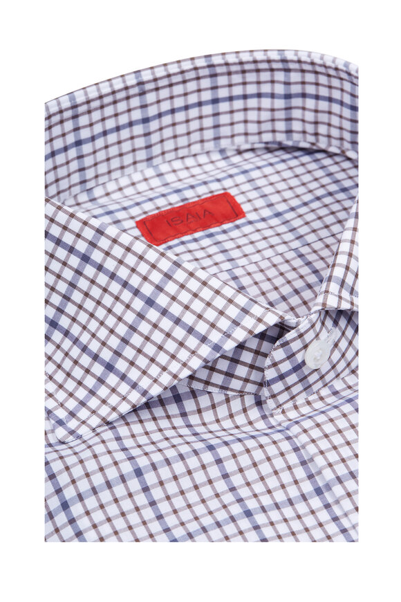 Isaia - Tan & White Check Dress Shirt