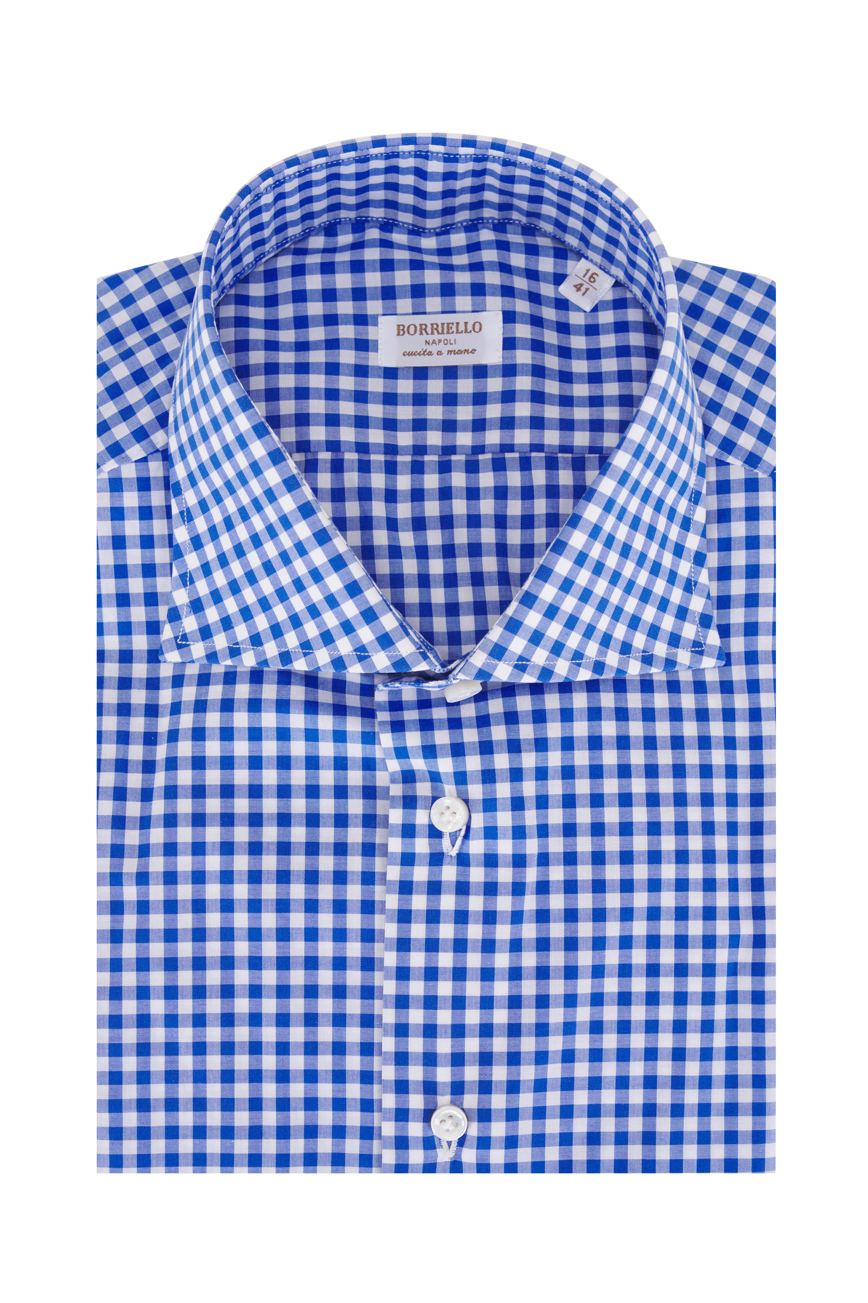 Borriello - Blue & White Check Cotton Dress Shirt