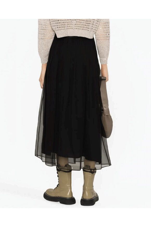 Brunello Cucinelli - Black Silk Pleated Midi Skirt