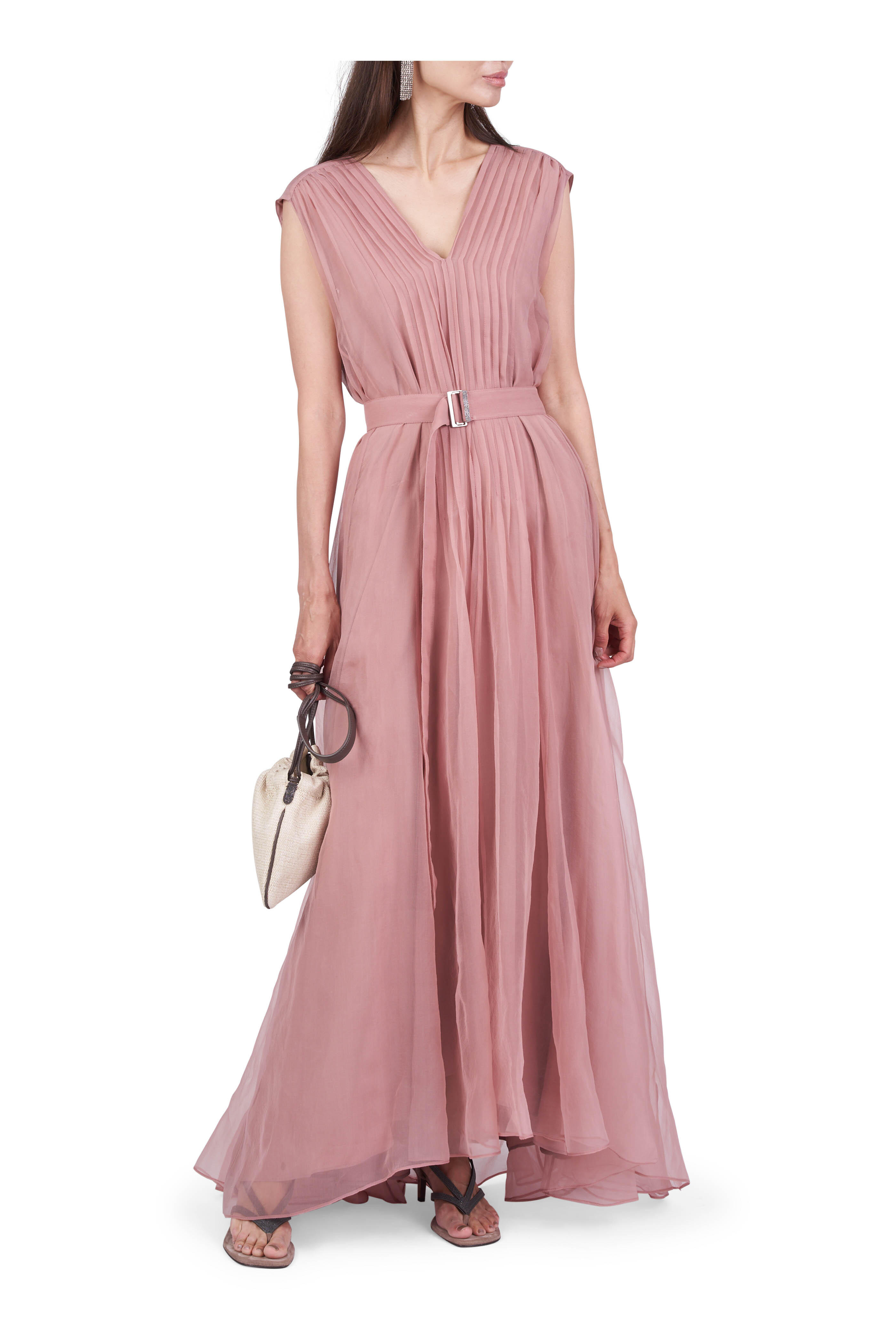 Brunello Cucinelli - Pink Crispy Silk Chiffon Maxi Dress