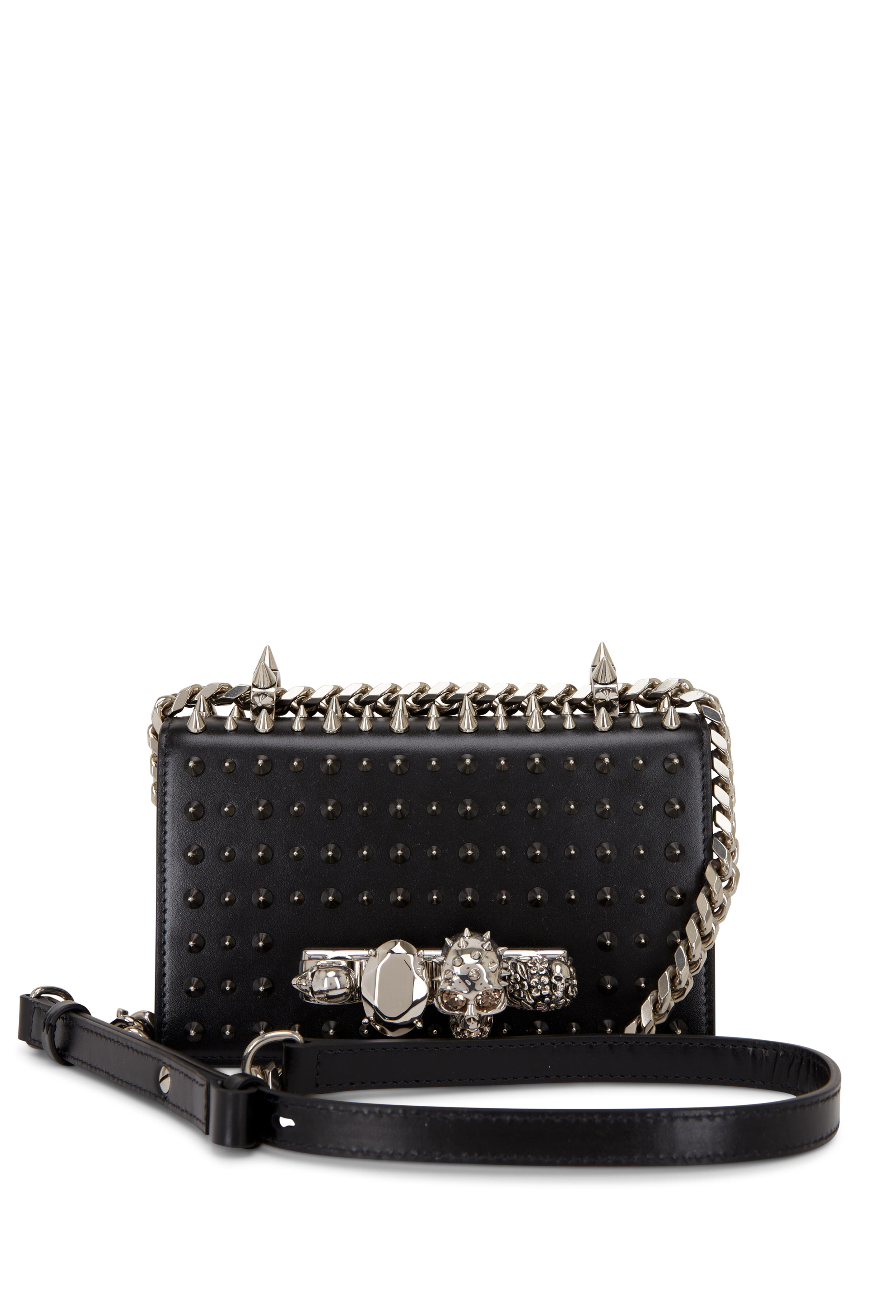 【送料&関税込】Alexander McQueen Black Leather Mini Cross-b McQueen - Black Spiked Leather Mini Jewel Satchel