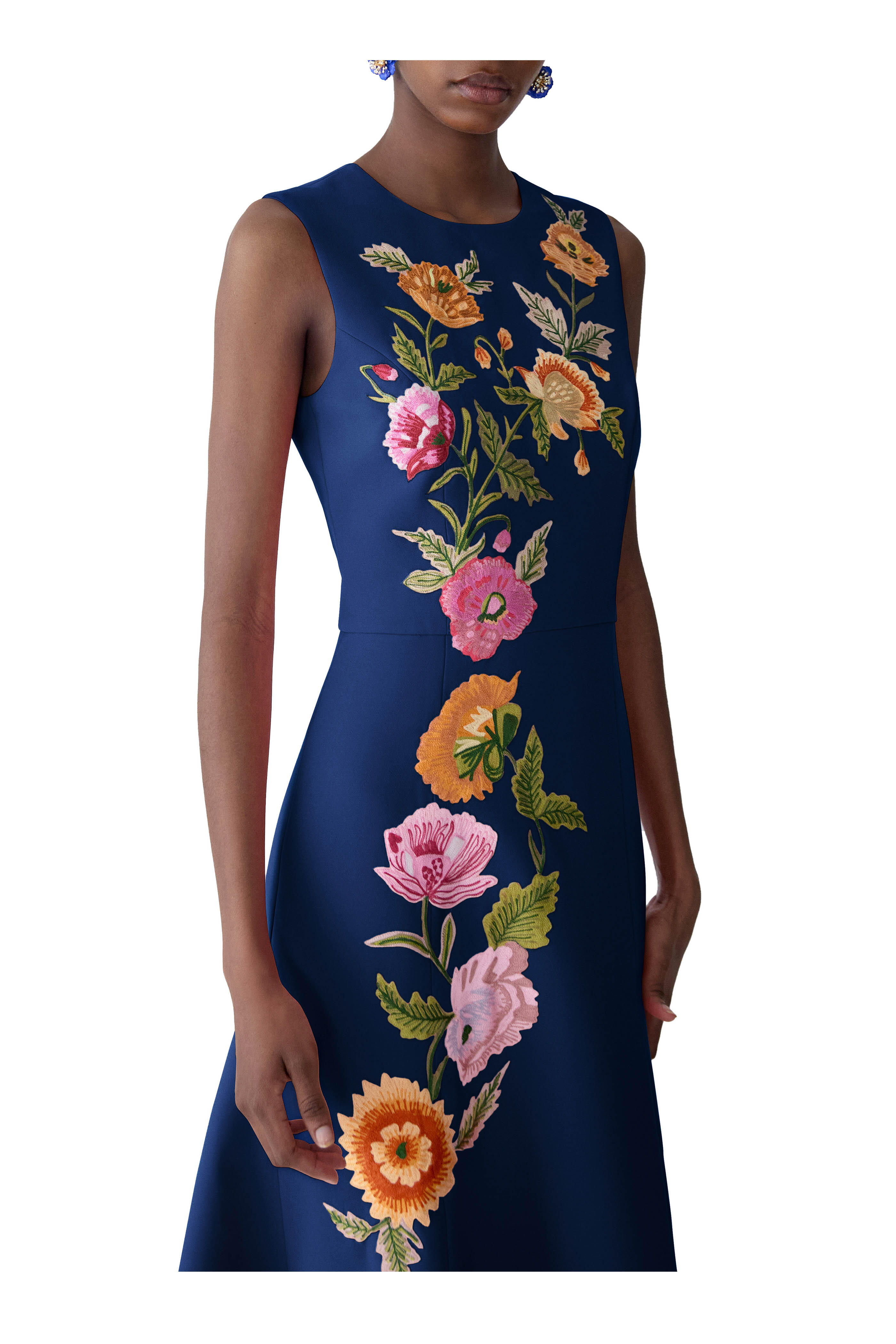 Carolina Herrera - Midnight Multi Embroidered Floral Midi Dress - view 4
