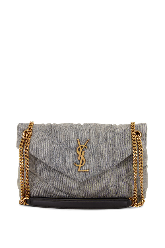 Saint Laurent - Small Puffer Blue-Gray Denim Chain Shoulder Bag