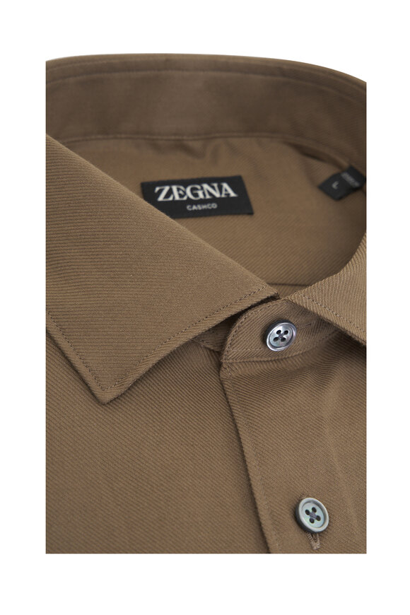 Zegna - Moss Green Cotton & Cashmere Sport Shirt 