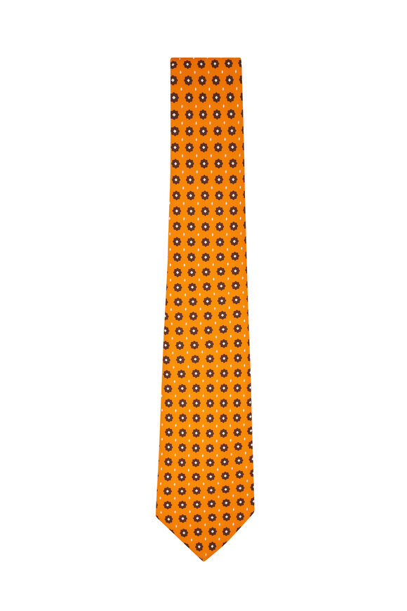 Kiton - Orange & Brown Medallion Silk Necktie