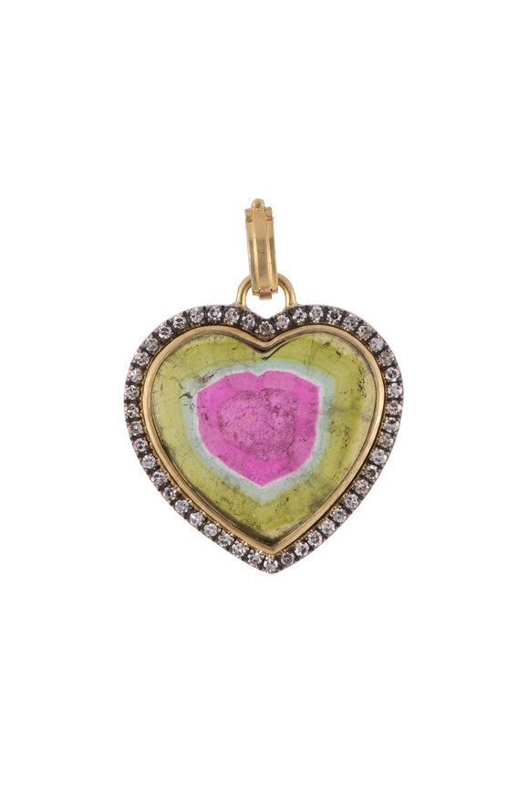 Sylva & Cie 18k Yellow Gold Pink Tourmaline Heart Pendant