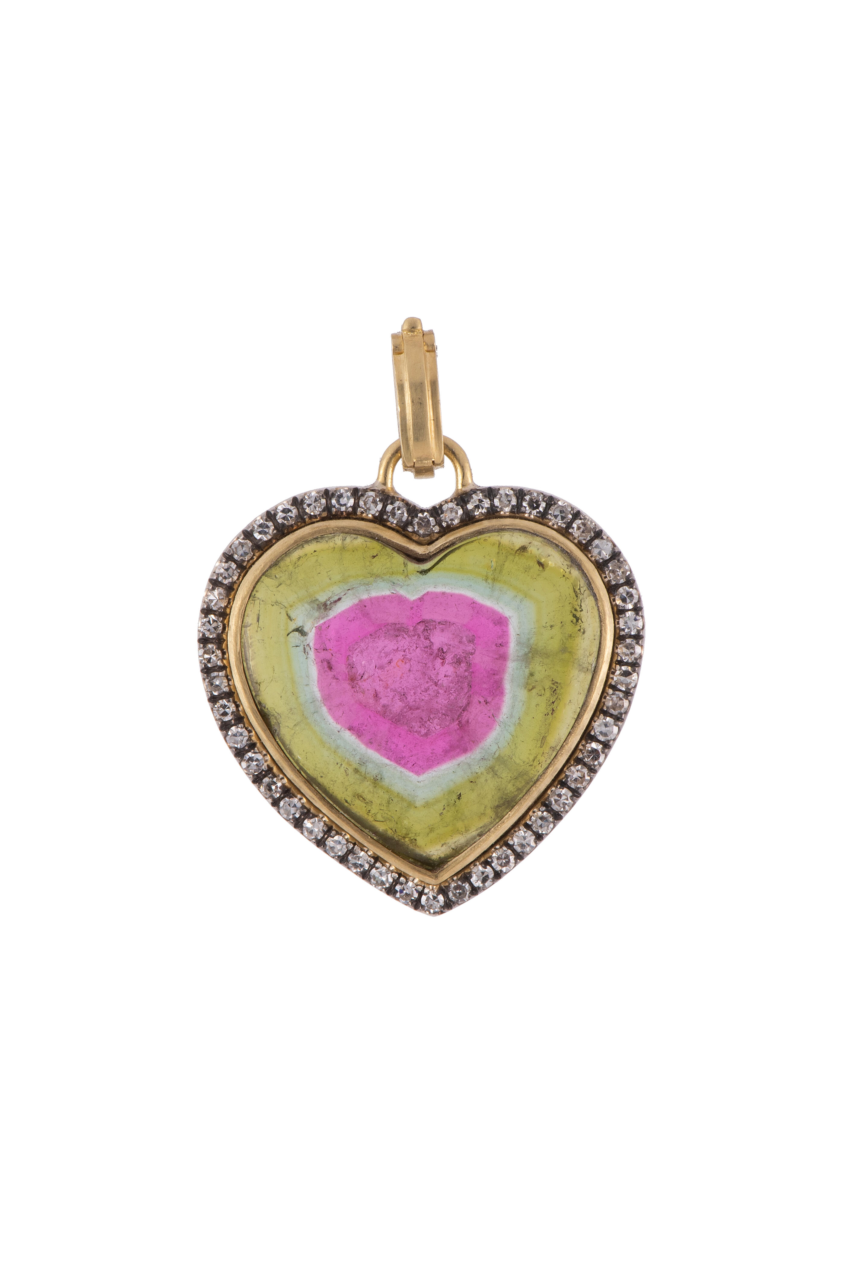 Sylva & Cie - 18k Yellow Gold Pink Tourmaline Heart Pendant
