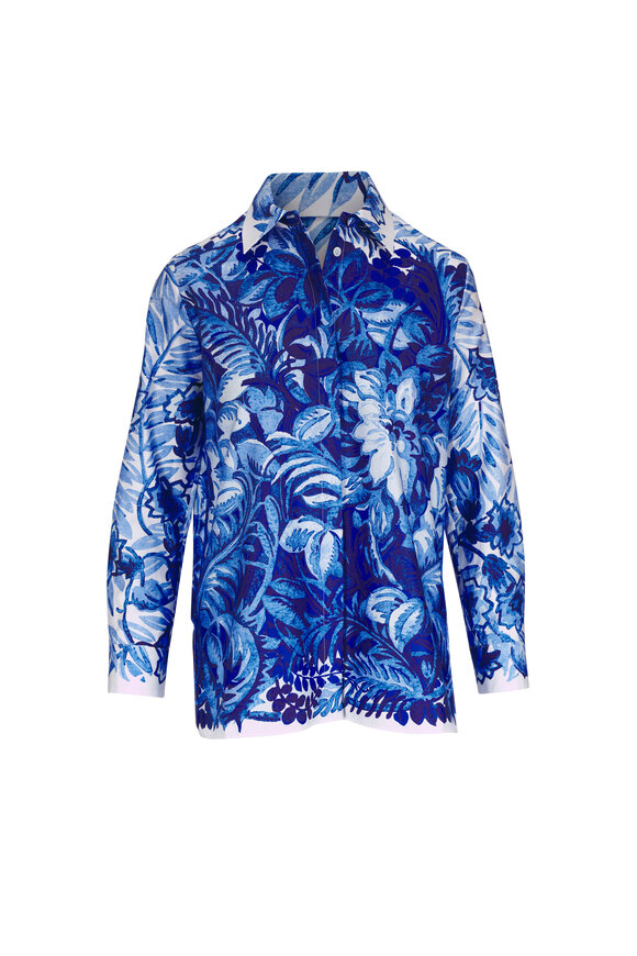 Rani Arabella Blue Collared Corsica Print Cotton Blouse