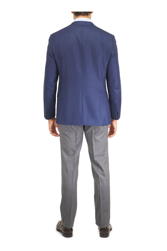 Brioni Navy Blue Wool & Silk Plaid Sportcoat - view 4