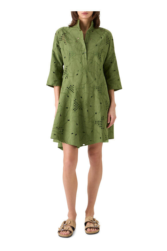 Akris Punto Green Tea Embroidered Eyelet Mini Dress - view 2