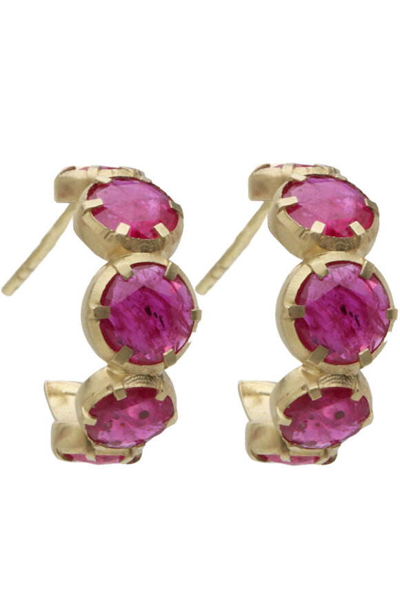 Sylva & Cie Ruby Hoop Earrings - view 1
