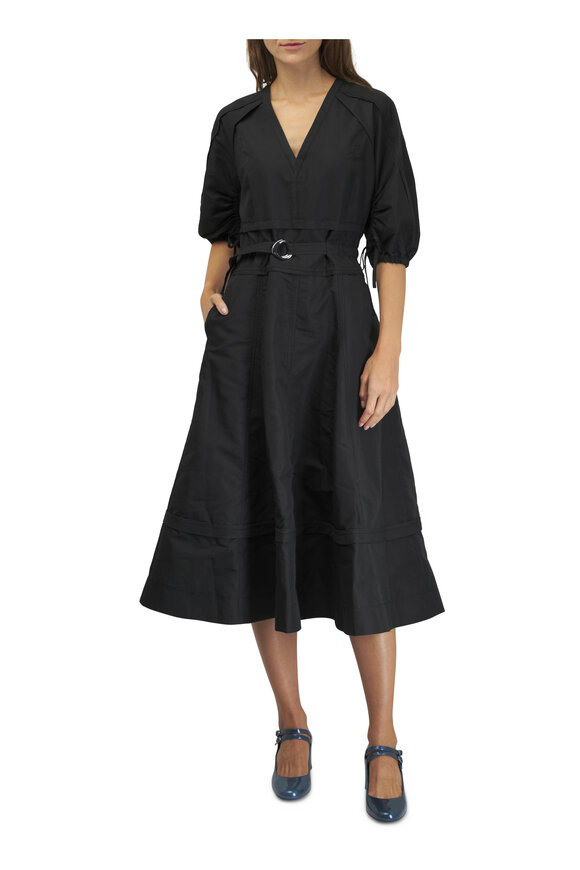 3.1 Phillip Lim - Cinched Sleeve V-Neck Black Belted Dress