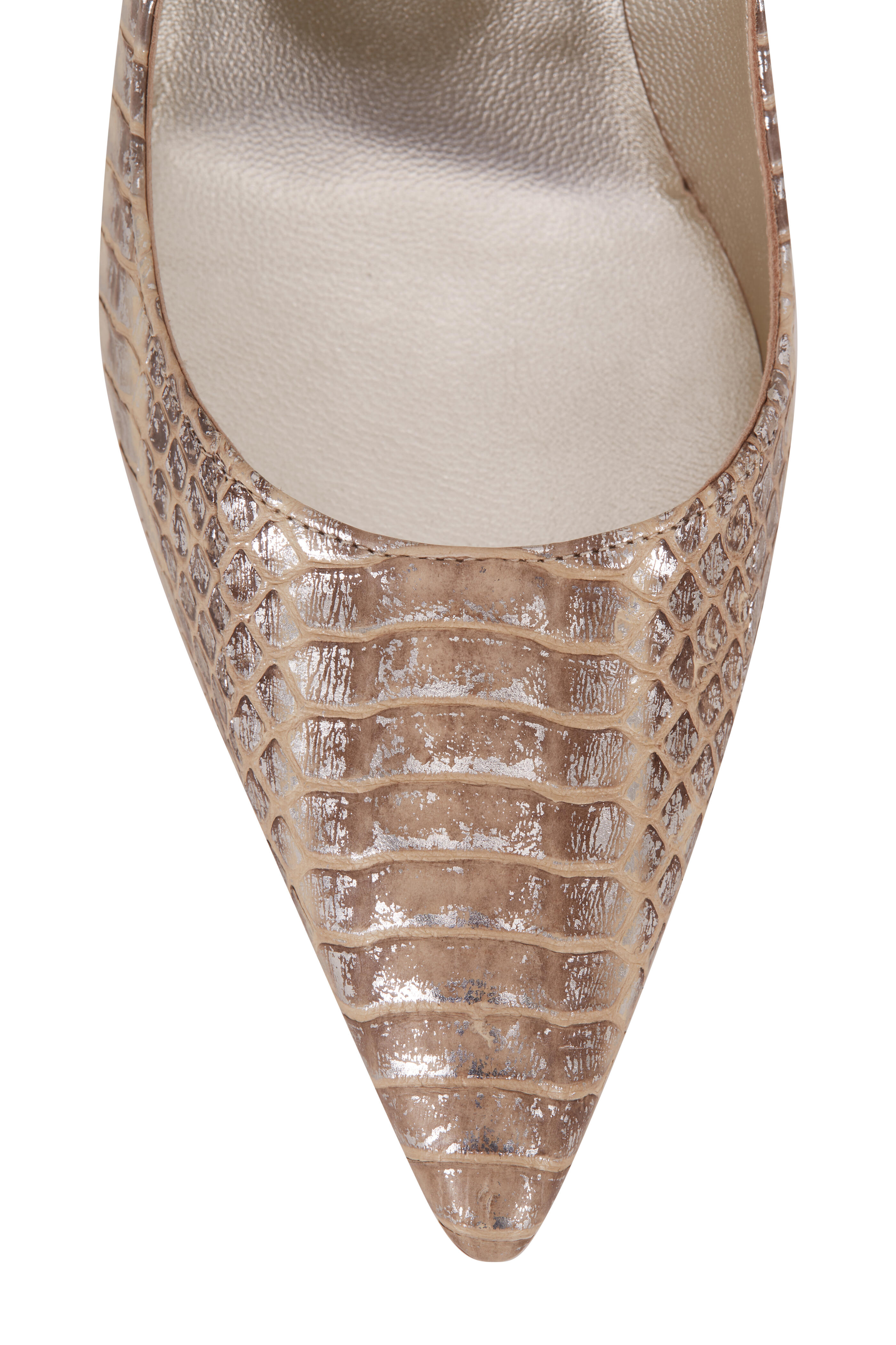 Manolo Blahnik - Lisa Pearl Silver Snakeskin Pump, 90mm