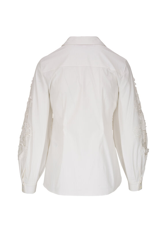 Carolina Herrera - White Cotton Embellished Lace Puff Sleeve Blouse 