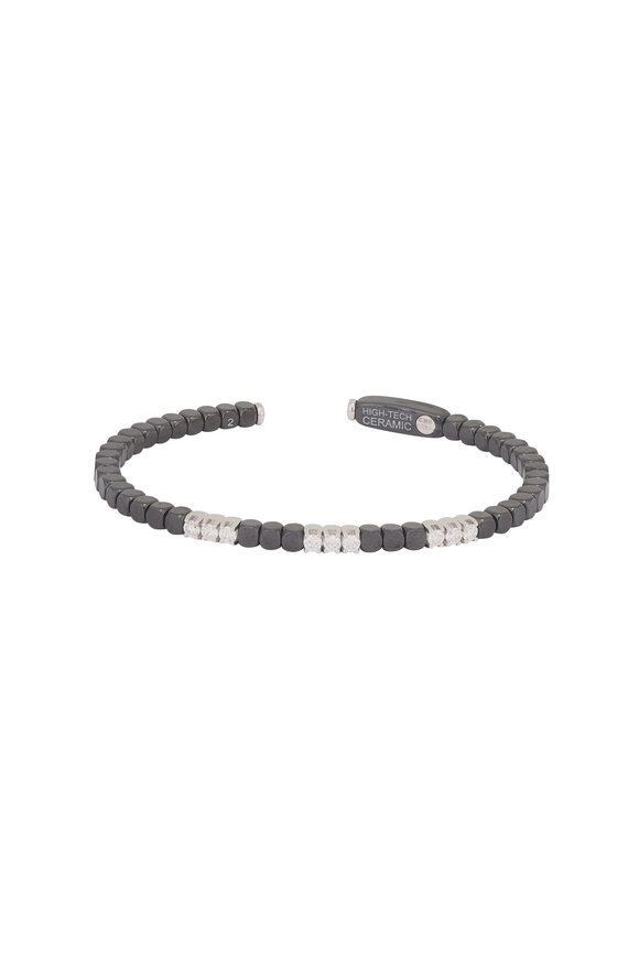Demeglio 18k White Gold Dado Black Ceramic Diamond Bangle