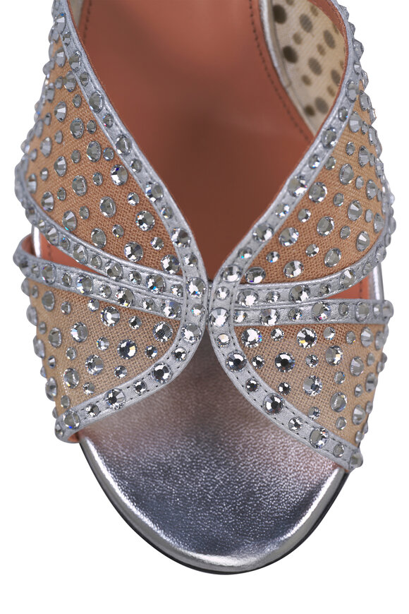 Aquazzura Crystal Lover Silver Mule, 75mm - view 5