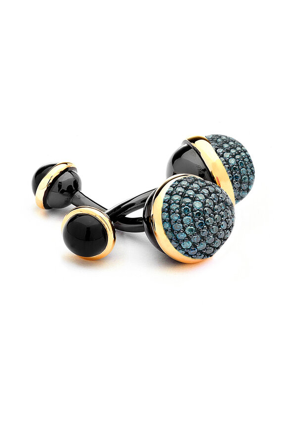Syna - Black Spinel Blue Diamond Bauble Cuff Links