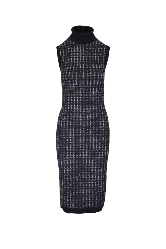 D.Exterior Black & White Tweed Knit Midi Dress