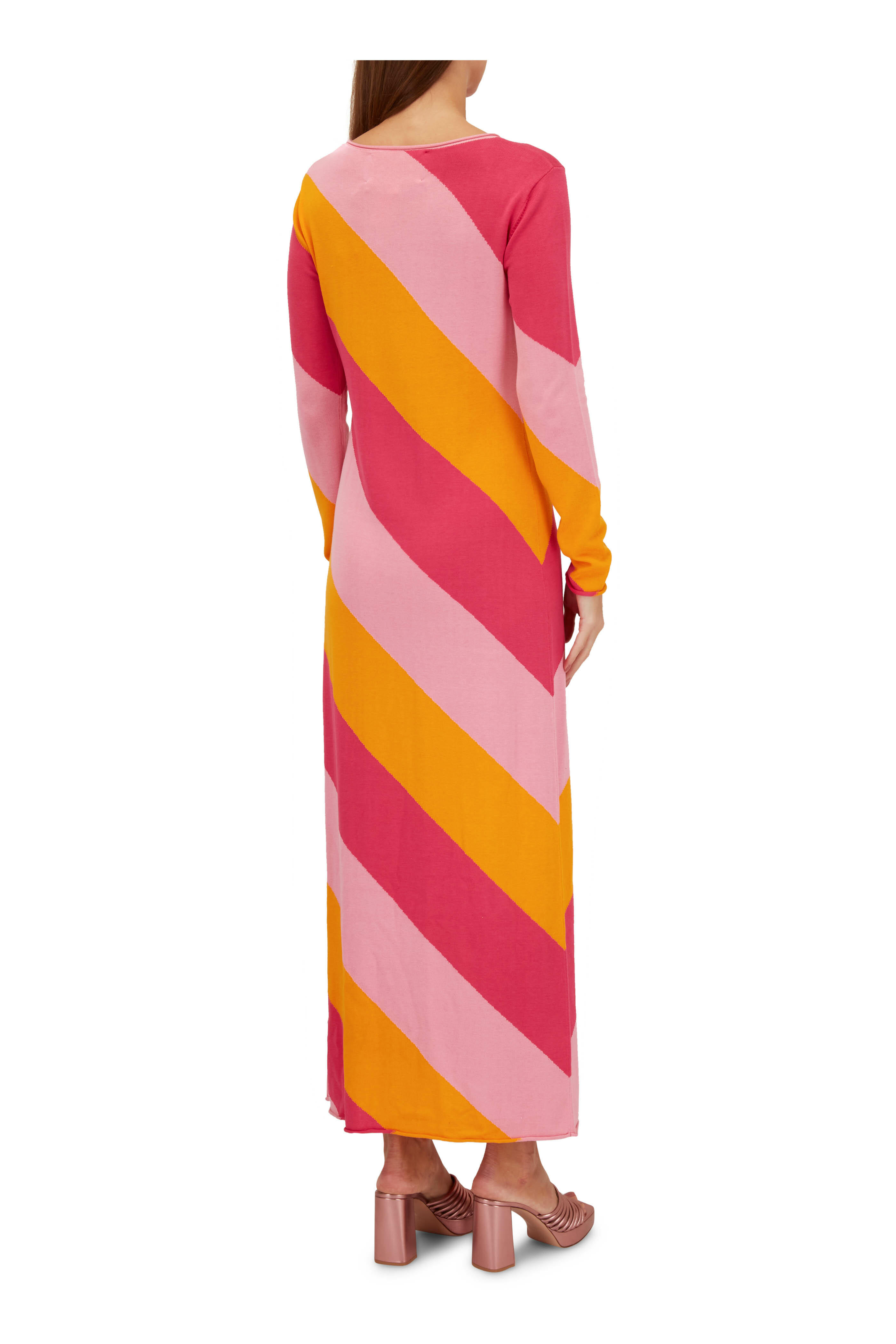 Carolina Herrera - Orange & Pink Diagonal Stripe Knit Maxi Dress