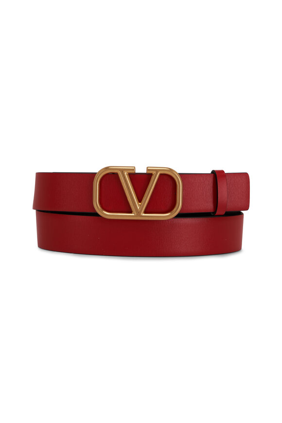 Valentino Garavani Red & Black Leather VLogo Reversible Belt