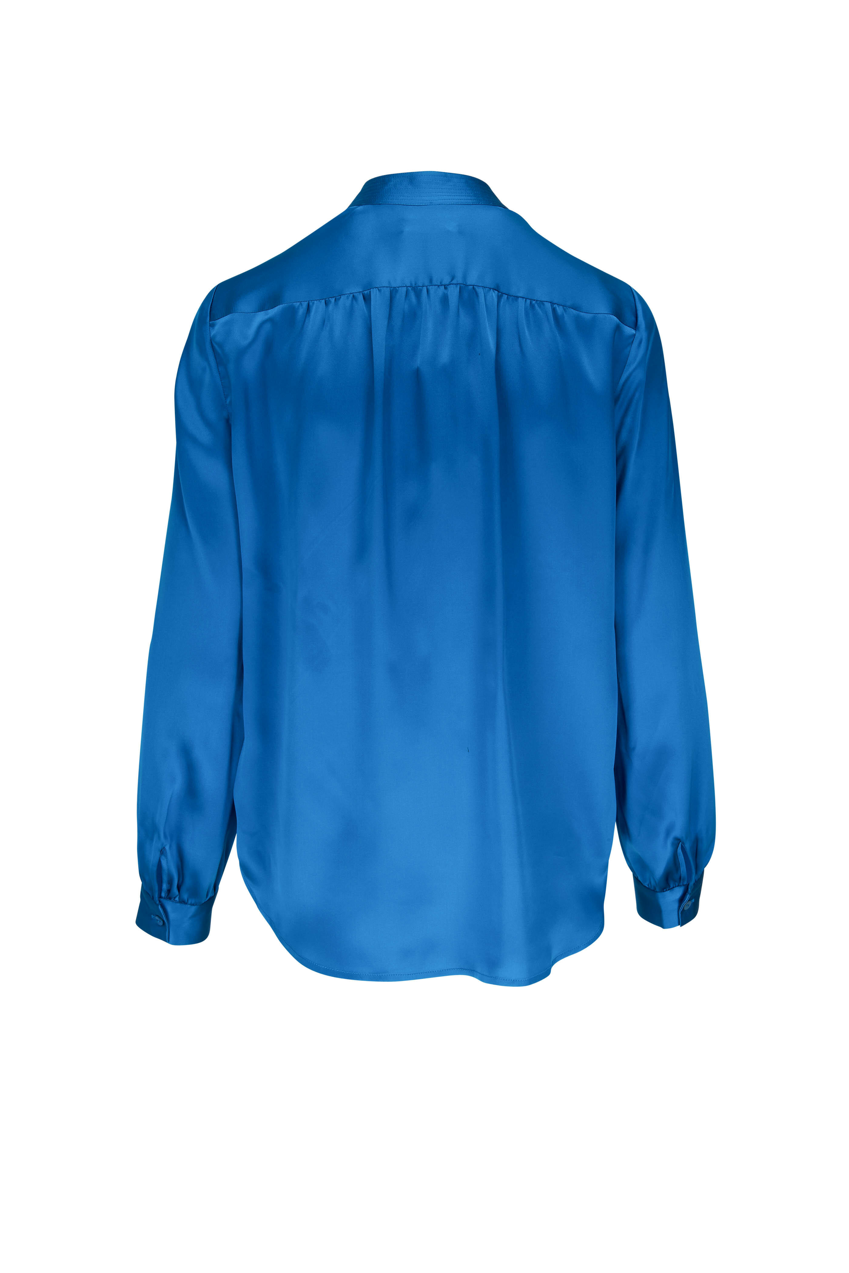 L'AGENCE Bianca Band Collar Blouse in Teal – manhattan casuals