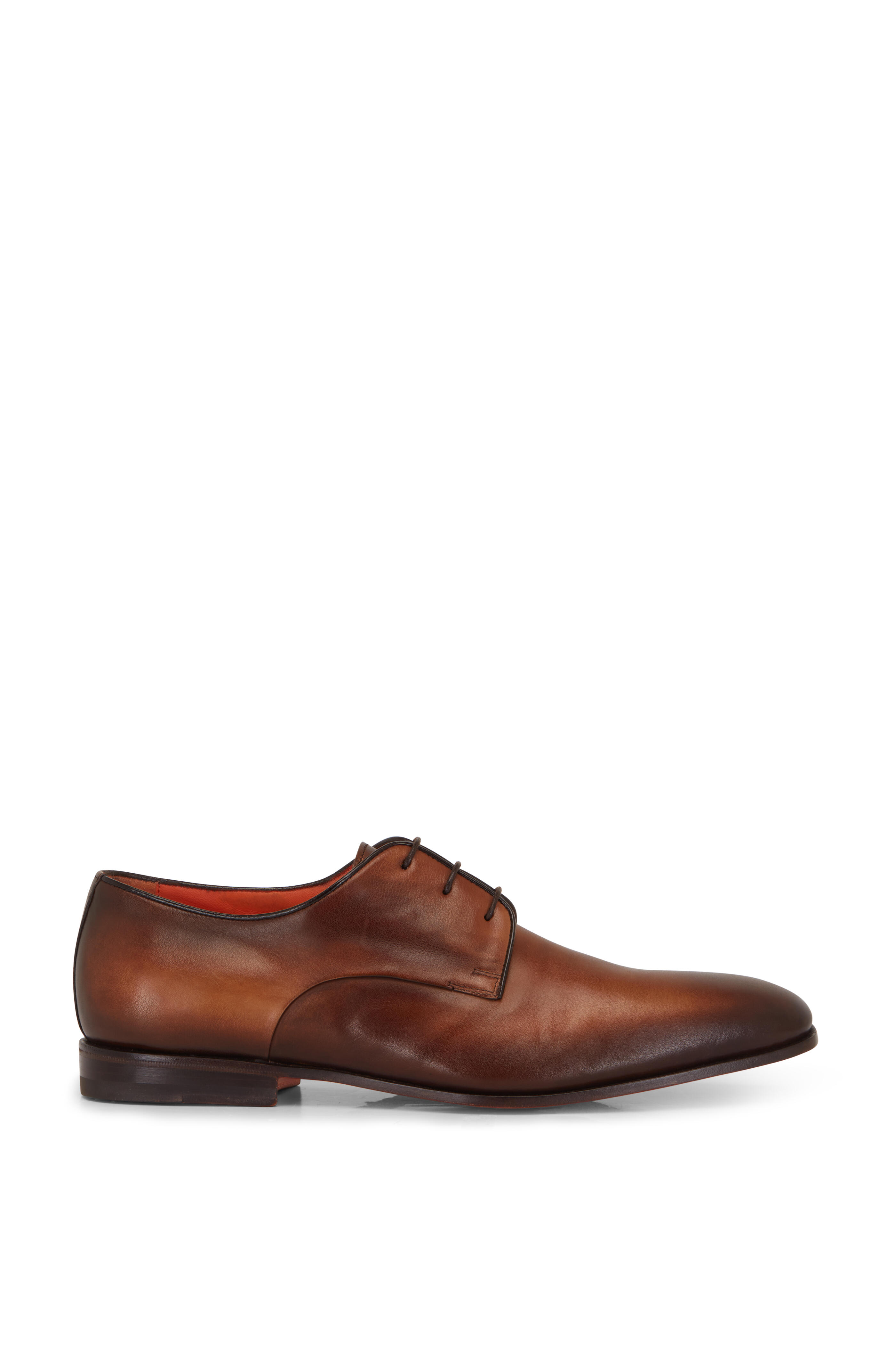 Santoni - Dabbed Derby Medium Brown Lace-Up Dress Shoe
