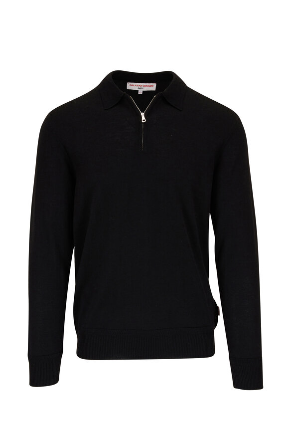 Orlebar Brown Moonraker Black Knit Quarter-Zip Long Sleeve Polo