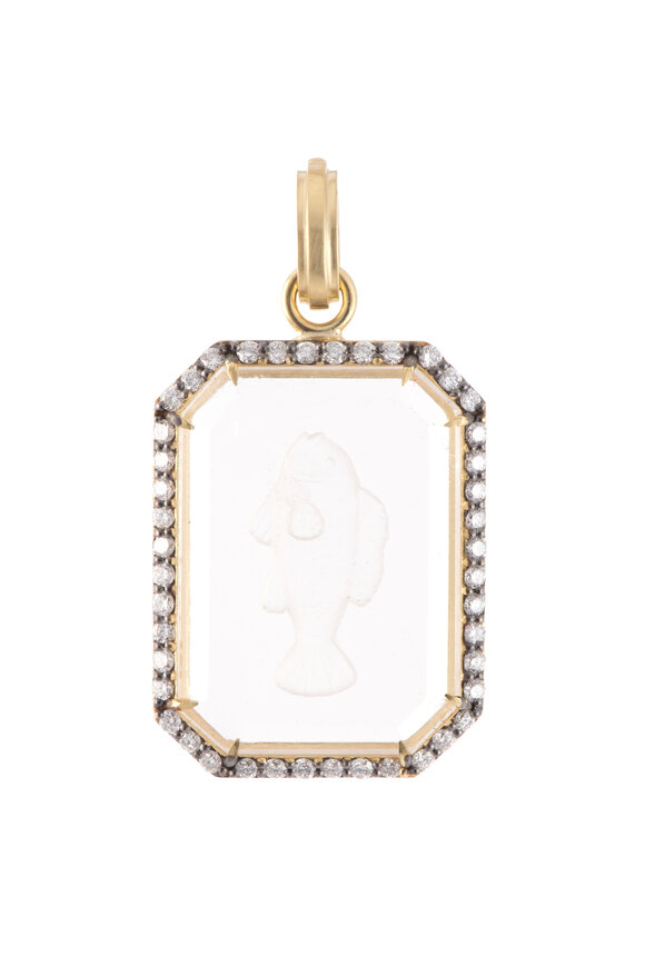 Sylva & Cie 18k Yellow Gold Rock Crystal Fish Pendant - view 1