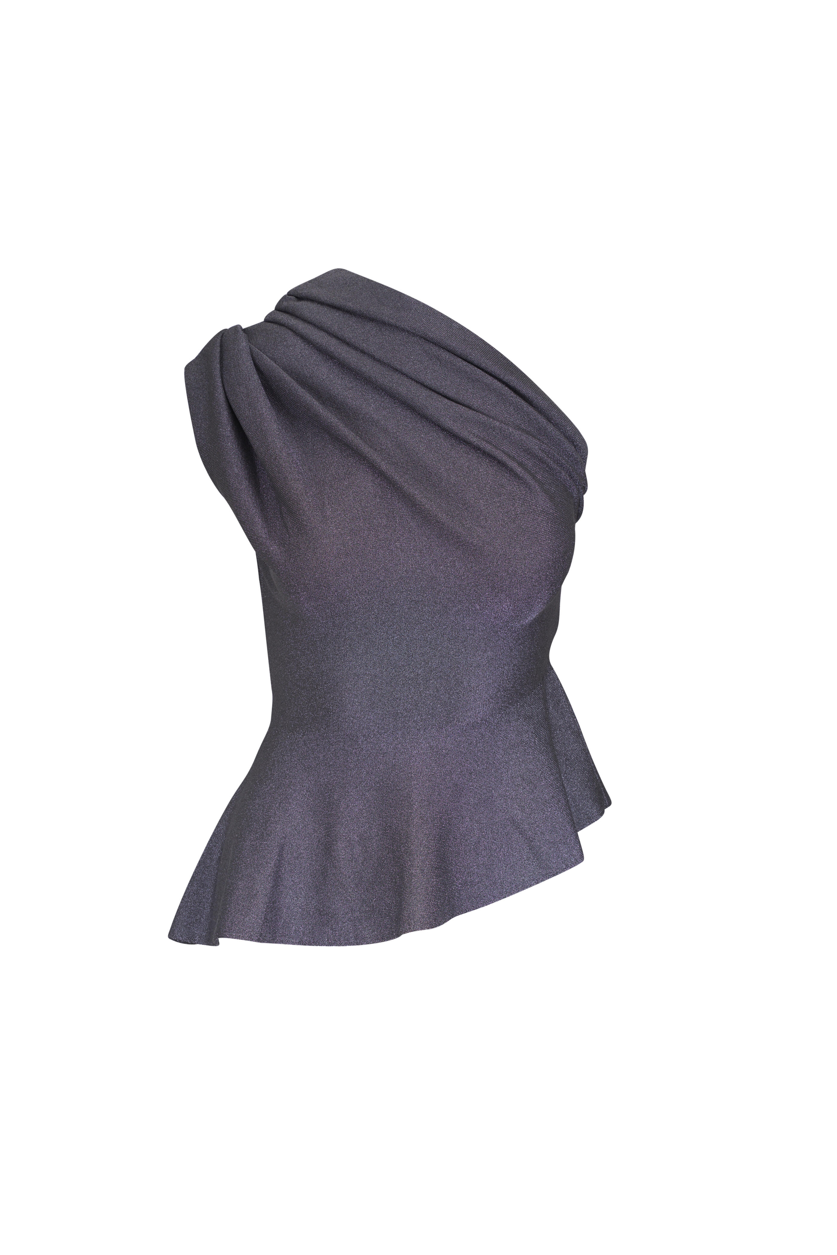 Khaite - Aimee Metallic Gray Lurex Peplum Top