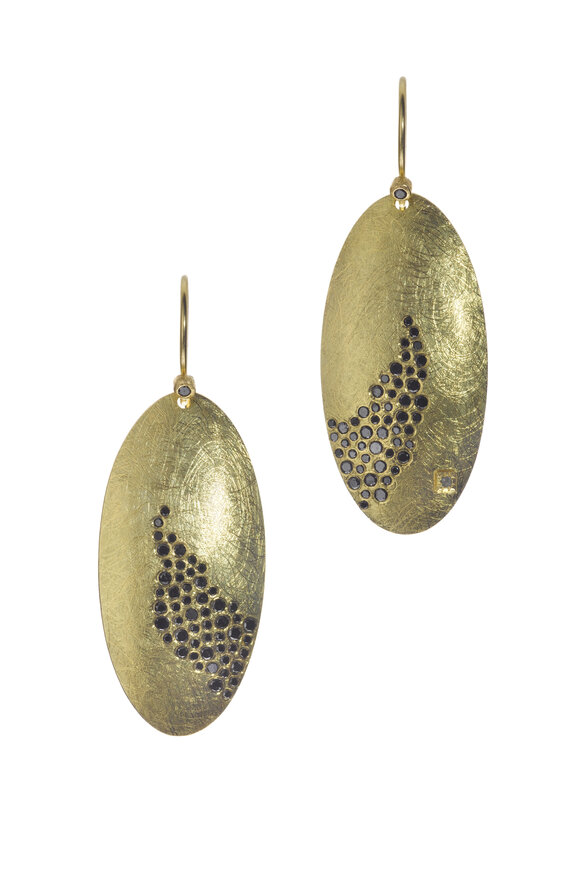 Todd Reed - Gold Oval Dangle Scattered Diamond Earrings