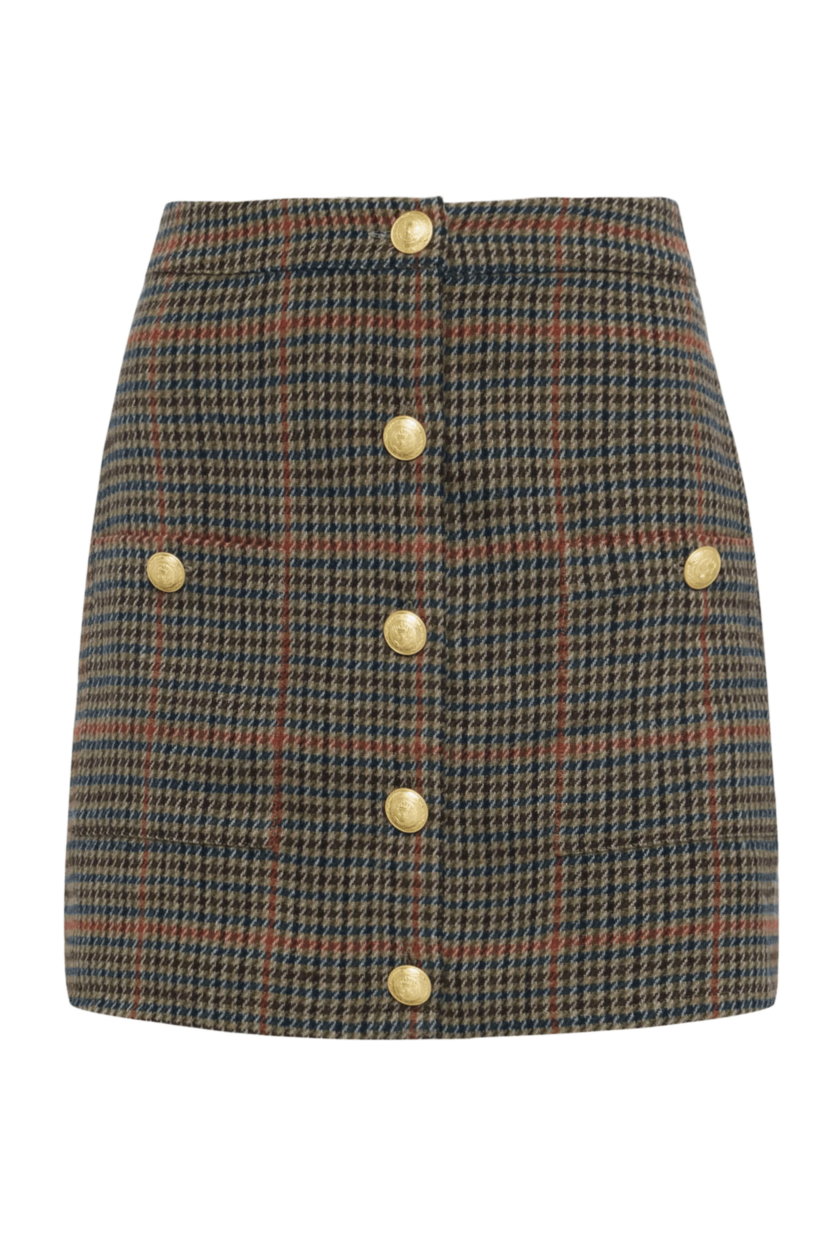 L'Agence - Tan and Teal Plaid Zander Button Mini Skirt