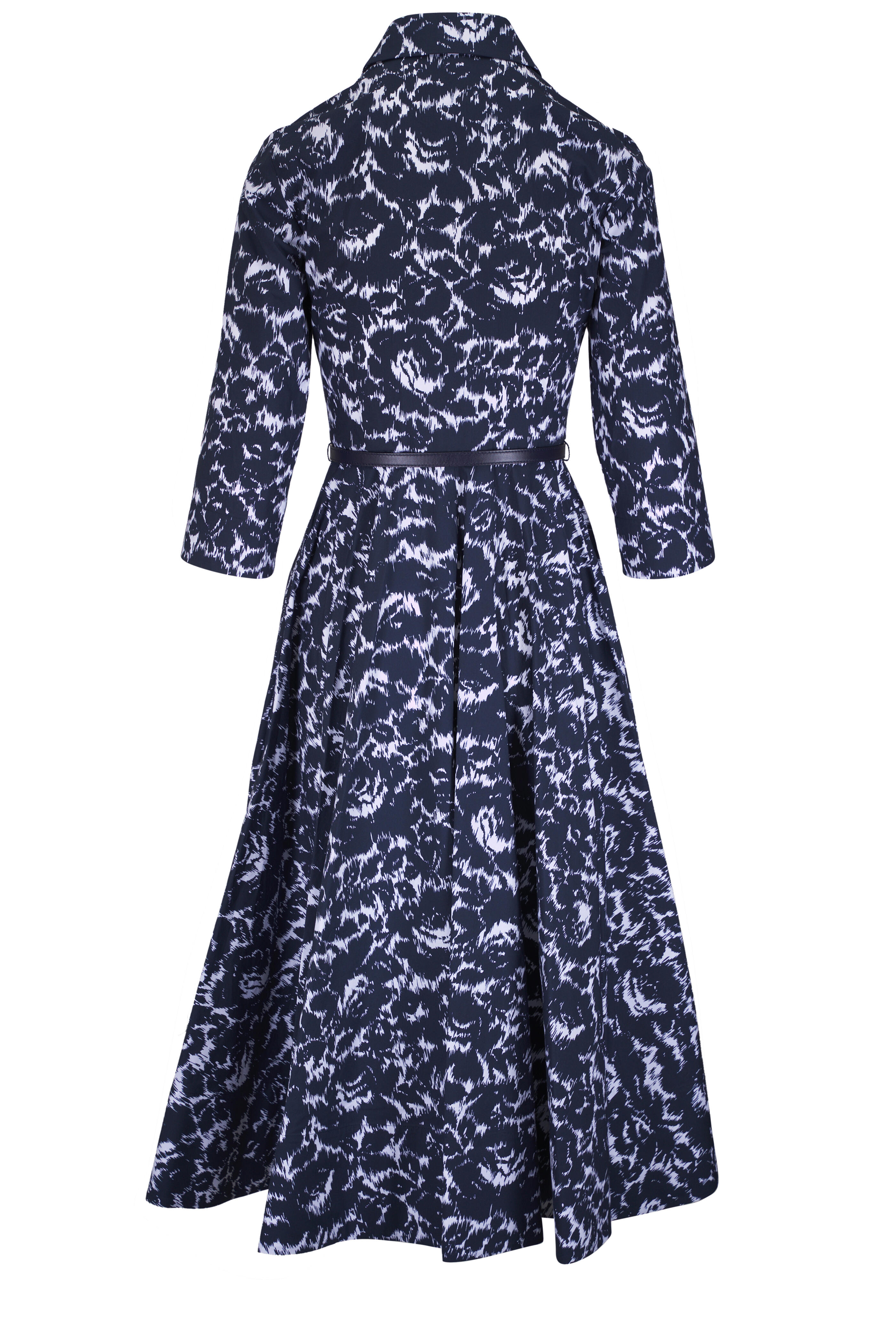 Michael Kors Collection - Midnight & White Print Cotton Belted Shirtdress